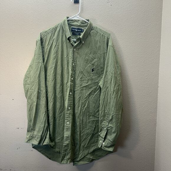 Ralph Lauren Shirt Mens 17 34/35 Green Striped 90s Yarmouth Oxford Long Sleeve - Picture 1 of 4